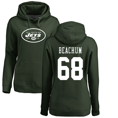 New York Jets Green Women Kelvin Beachum Name and Number Logo NFL Football 68 Pullover Hoodie Sweatshirts